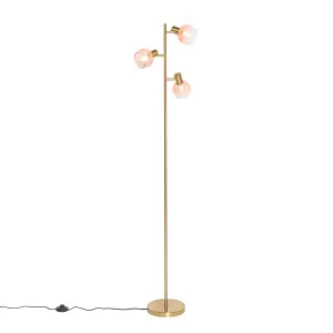 Stojací lampa ve stylu Art Deco zlatá s růžovým sklem 3 světla - Vidro