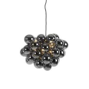 Designová závěsná lampa černá s kouřovým sklem 8 světel - Uvas #2128137