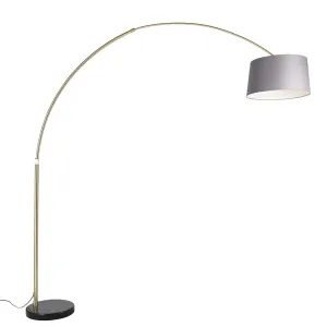 Oblouková lampa mosaz s mramorovým látkovým stínidlem šedá 45 cm - XXL #3514533