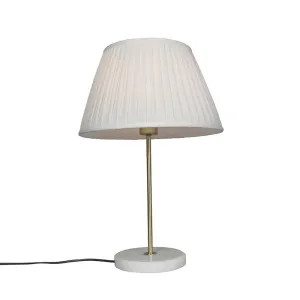 Retro stolní lampa mosaz s skládaným odstínem krémová 35 cm - Kaso