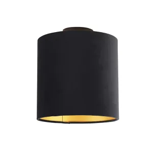 Stropní lampa s velurovým odstínem černá se zlatem 25 cm - černá Combi