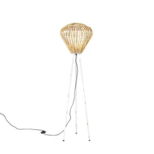 Venkovská stojací lampa stativ bambus s bílou - Canna Diamond