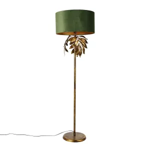 Vintage stojací lampa starožitná zlatá se zeleným stínidlem - Linden #4068560