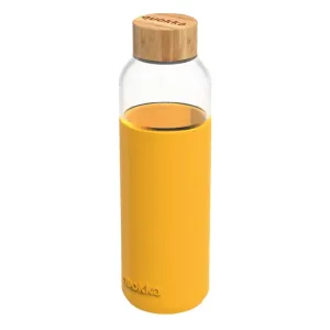 QUOKKA - FLOW Skleněná láhev se silikonovým povrchem YELLOW, 660ml, 40013