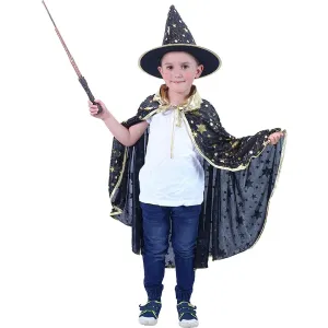 RAPPA - Dětský plášť černý s kloboukem čarodějnice