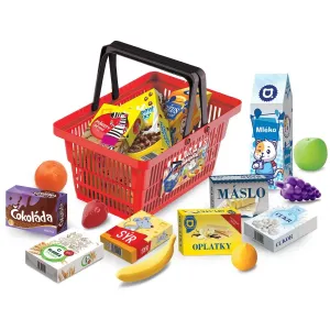 RAPPA - MINI OBCHOD - nákupní košík s doplňky a učením jak nakupovat - červený