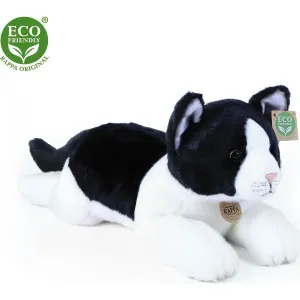 RAPPA - Plyšová kočka ležící černo-bílá 35 cm ECO-FRIENDLY