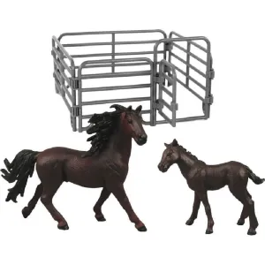 RAPPA - Sada koně 2 ks s ohradou tmavě hnědý s černou hřívou