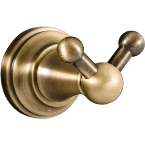 SLEZAK-RAV Věšáček dvojitý stará mosaz (bronz) Koupelnový doplněk MORAVA RETRO, Barva: stará mosaz MKA0102SM