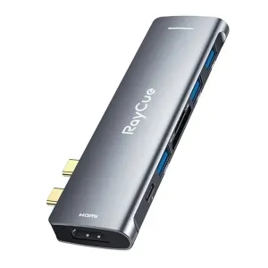Rozbočovač 7v2 RayCue 2x USB-C na Thunderbolt 3 + 3x USB-A 3.0 5Gb/s + SD/TF 3.0 + HDMI 4K60Hz (šedý)