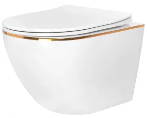 REA Závěsná WC mísa včetně sedátka Carlo Mini Flat bílá/zlatý proužek  REA-C1222