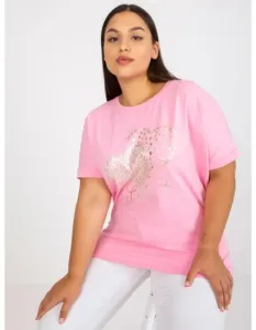 Dámské tričko plus size volného střihu bavlněné SAY růžové