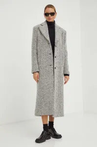 Vlněný kabát Remain šedá barva, přechodný