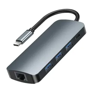 Rozbočovač USB-C 9v1 Remax Retor Series 3x USB 3.0, USB-C, RJ45, HDMI, 3,5 mm, SD/TF (šedý)