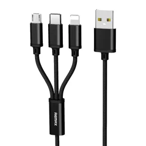 Remax Gition 3in1 kabel USB - Micro USB / Lightning / USB-C 2.8A 1.15m, černý