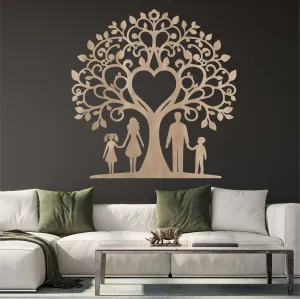 Rodinný strom ze dřeva na zeď - táta, máma, dcera a syn