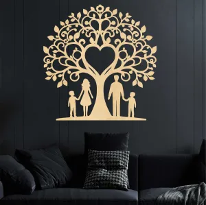 Rodinný strom ze dřeva na zeď - maminka, tatínek a dva synové
