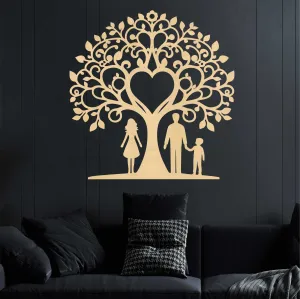 Rodinný strom ze dřeva na zeď - maminka, tatínek a syn