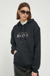Mikina Roxy dámská, černá barva, s kapucí, s potiskem