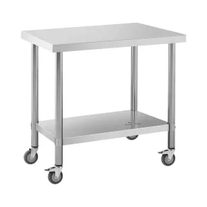 Stůl z ušlechtilé oceli s kolečky 60 x 90 cm nosnost 145 kg - Pracovní stoly Royal Catering