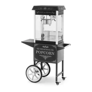 Stroj na popcorn s vozíkem retro design 150 / 180 °C černý - Stroje na popcorn Royal Catering