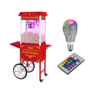 Stroj na popkorn s vozíkem a LED osvětlením retro vzhled červený - Stroje na popcorn Royal Catering