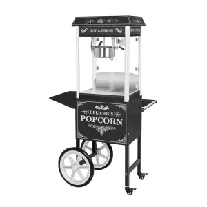 Stroj na popcorn s vozíkem retro design černý - Stroje na popcorn Royal Catering