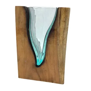 Tavené sklo na dřevě - umělecká váza ve tvaru V