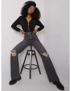 Dámské džíny s dírami rovné Crystal RUE PARIS černé