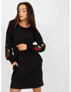 Dámské šaty s výšivkou mini teplákové RUE PARIS černé