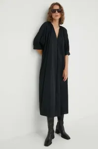 Bavlněné šaty Samsoe Samsoe černá barva, midi, oversize