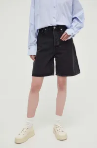 Džínové šortky Samsoe Samsoe dámské, černá barva, hladké, high waist #5963993