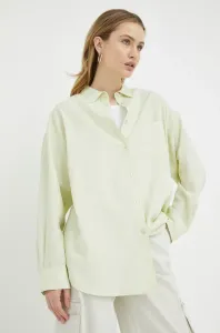 Košile s příměsí lnu Samsoe Samsoe Lua zelená barva, relaxed, s klasickým límcem