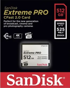 SanDisk CFAST 2.0 512GB Extreme Pro (525 MB/s VPG130)