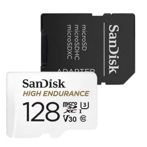 SanDisk Micro SDXC High Endurance 128GB + SD adaptér, UHS-I U3 V30, Class 10-rychlost 100/40 MB/s (SDSQQNR-128G-GN6IA)
