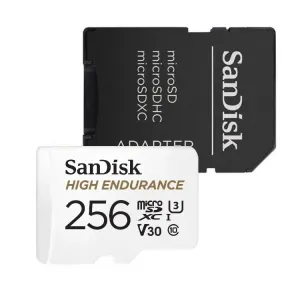 SanDisk Micro SDXC High Endurance 256GB + SD adaptér, UHS-I U3 V30, Class 10-rychlost 100/40 MB/s (SDSQQNR-256G-GN6IA)