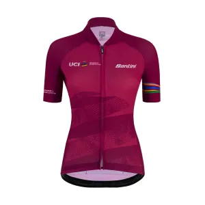 SANTINI Cyklistický dres s krátkým rukávem - UCI WORLD ECO LADY - cyklámenová/bordó XS