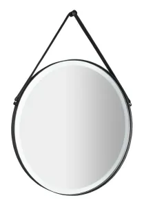 SAPHO ORBITER kulaté zrcadlo s LED osvětlením ø 60cm, kožený pásek, černá mat ORL060