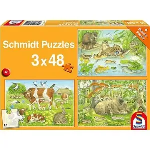 Schmidt Puzzle Zvířecí rodinky 3 × 48 dílků