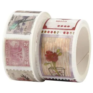 Sada washi pásků - známky a květiny (maskovací pásky)