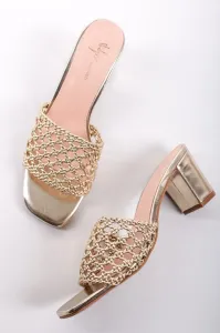 Zlaté pantofle na hrubém podpatku Helen #5945171