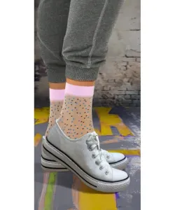 Sesto Senso Fashion Nylon tečky perleťové/růžové Dámské ponožky, UNI, Více barevná