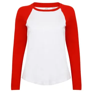 SF (Skinnifit) Dámské dvoubarevné tričko s dlouhým rukávem - Bílá / červená | L #3798964
