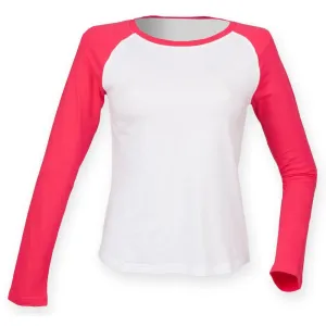 SF (Skinnifit) Dámské dvoubarevné tričko s dlouhým rukávem - Bílá / růžová | L #3798962
