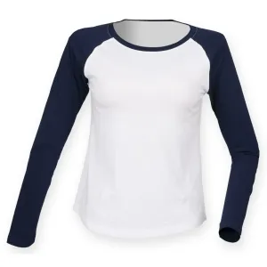 SF (Skinnifit) Dámské dvoubarevné tričko s dlouhým rukávem - Bílá / tmavě modrá | S #3798957