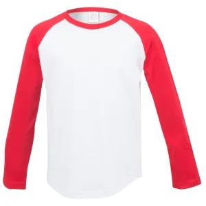 SF (Skinnifit) Dětské dvoubarevné tričko s dlouhým rukávem - Bílá / červená | 7-8 let