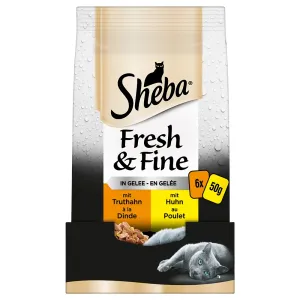 Sheba Fresh & Fine kapsičky 6 x 50 g + Creamy snack 4 x 12g - 15 % sleva - krocaní a kuřecí v želé 6 x 50 g + Kuřecí 4 x 12 g