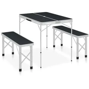 Skládací kempingový stůl se 2 lavicemi hliník šedý