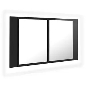 Shumee LED Koupelnová skříňka se zrcadlem - lesklá černá, 80 × 12 × 45 cm