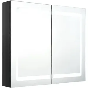 Shumee LED Koupelnová zrcadlová skříňka - lesklá černá, 80 × 12 × 68 cm